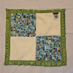 A Little‎ Lively Baby Security Blanket Lovey Green Satin Blue Cars City Print